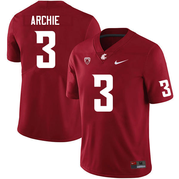 Men #3 Armauni Archie Washington State Cougars College Football Jerseys Sale-Crimson - Click Image to Close